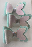 Mermaid Tail Aqua Glitter and White Glitter Bow Clip