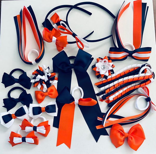 Navy, orange and white School Hair Accessories Pack