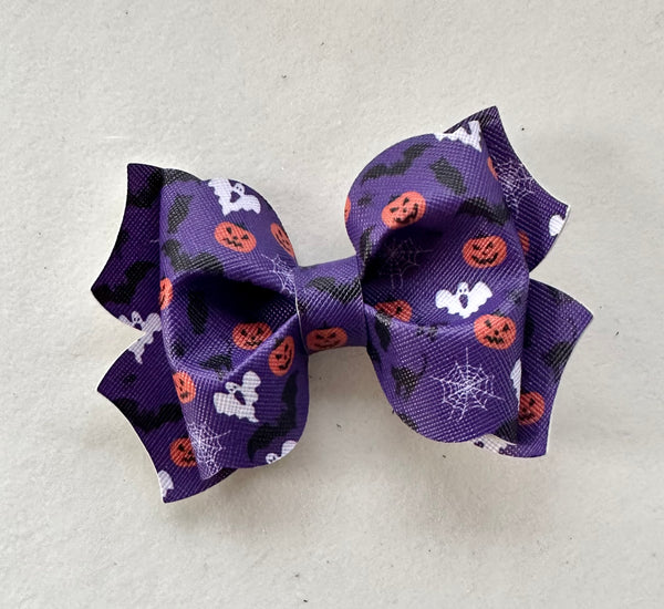 Halloween Bats, Ghosts and Pumpkin Large Hair Bow Clip