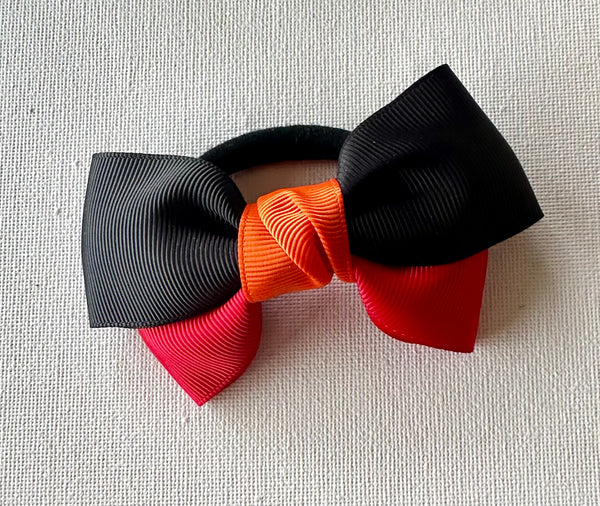 Orange, black and red double bow hair tie