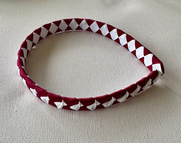 1.5cm wide woven headband maroon and white