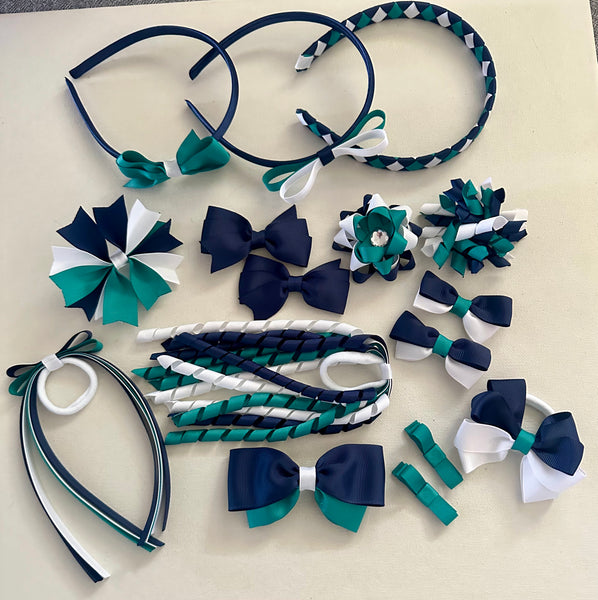 Navy, Jade and White School Hair Accessories Pack