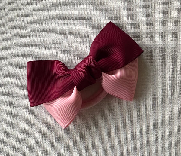 Rose Pink and Maroon double bow hair tie