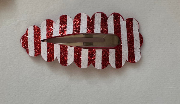 Extra Large Christmas Snap Clip Red and White Stripe