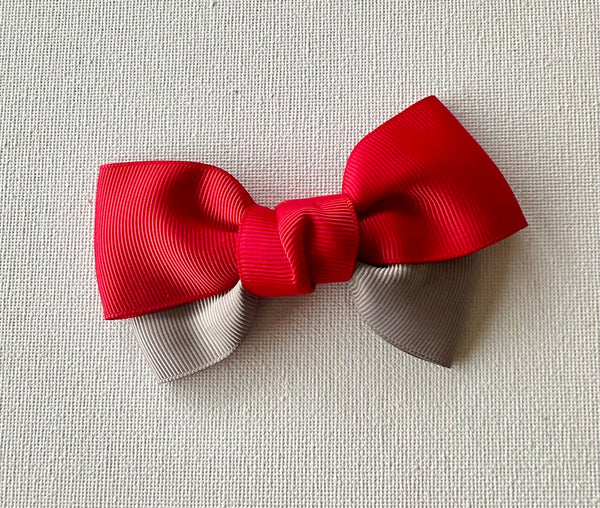 Red and silver grey double bow hair clip