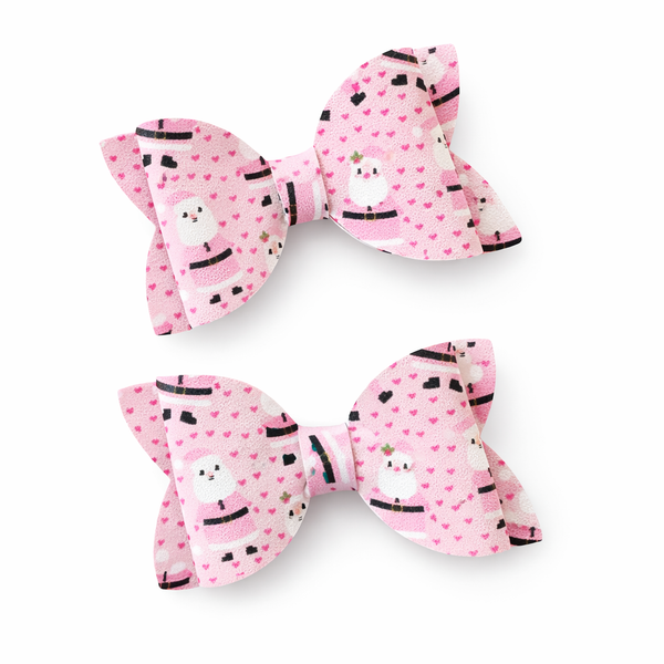 Pink Santa Christmas Pigtail Pair Bows