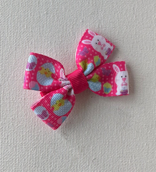 Easter Bunnies and Chicks Pink Hair Bow Clip