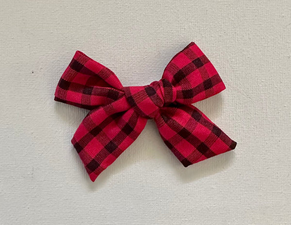 Red and Black Fabric Bow Hair Clip