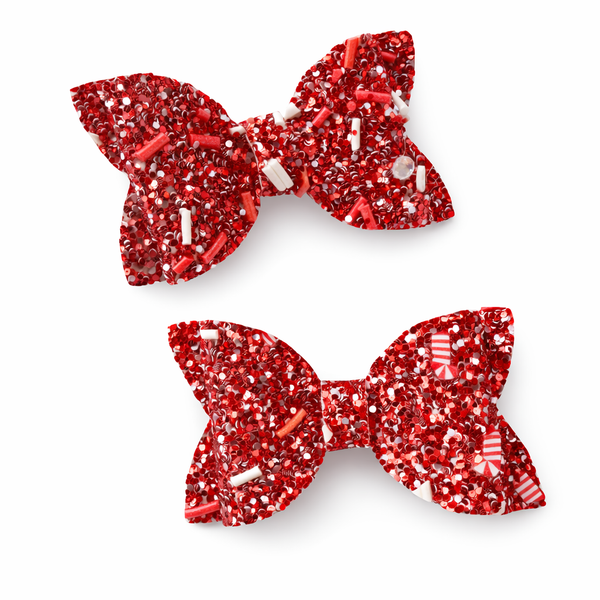 Christmas Glitter Confetti Red Pigtail Pair Bows