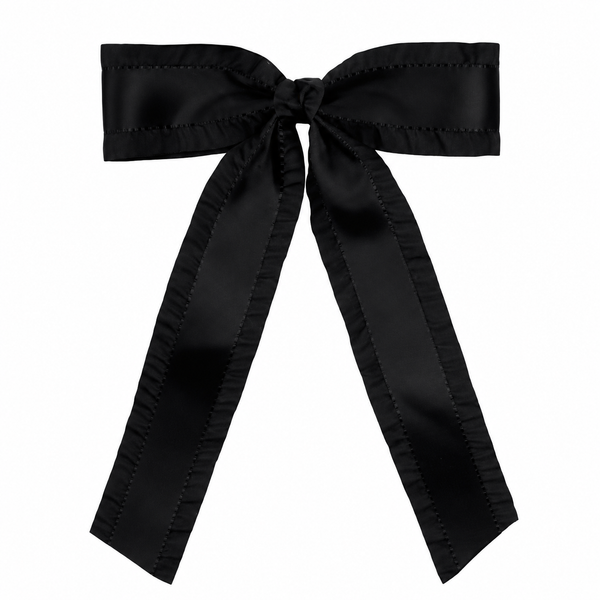 Black Ruffle Ribbon Bow Clip Long Tail School Hair Accessories