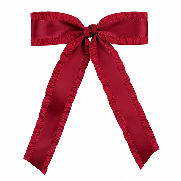 Maroon Ruffle Ribbon Bow Clip Long Tail School Hair Accessories