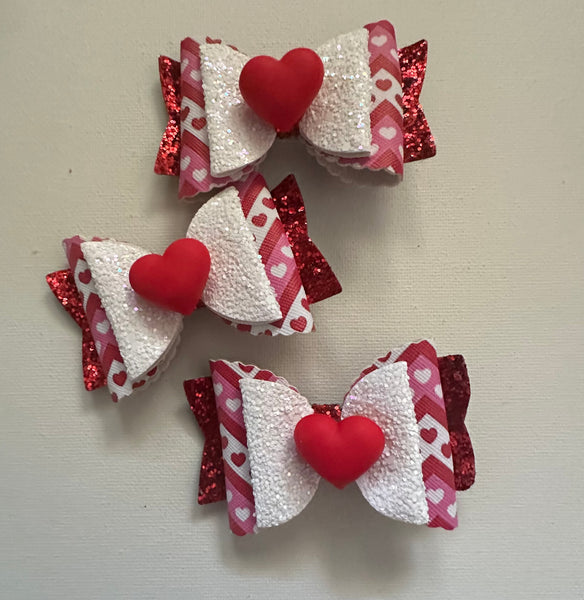 Red, Pink and White Hearts Valentine’s Day Bow Hair Clip
