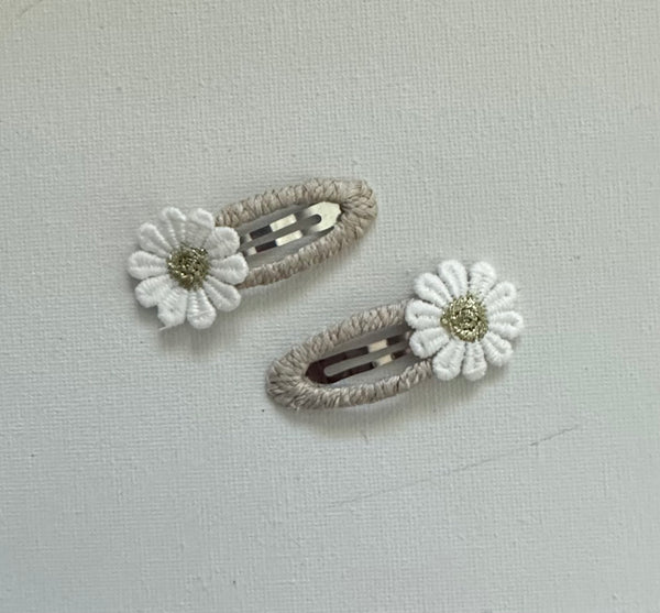 Pair Sage Green Flower Snap Clips