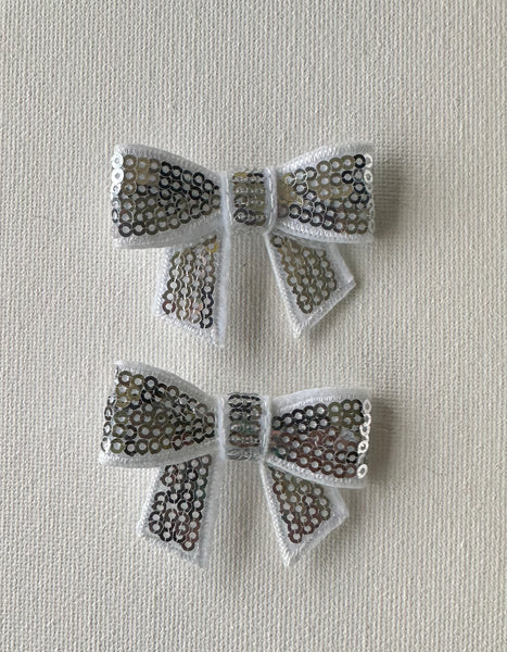 Pair Silver Sequin Bow Clips