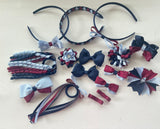 Navy, bluebird and maroon School Hair Accessories Pack
