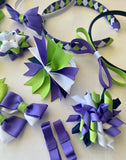 Delphinium purple, apple green, navy and white School Hair Accessories Pack