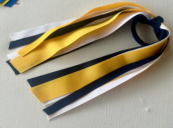 Ribbon hair tie navy blue, yellow gold and white