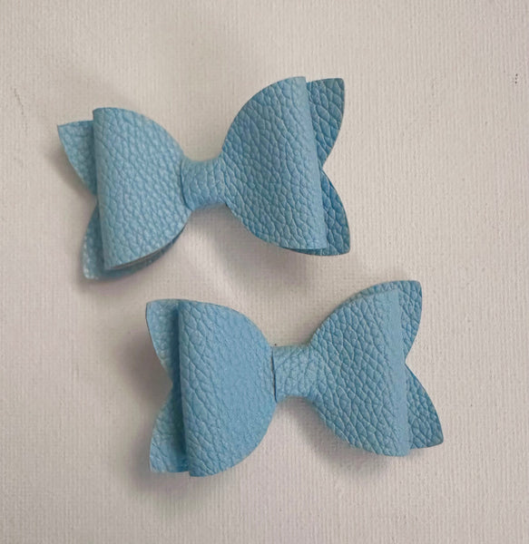 Pigtail Pair Light Blue/Bluebird Faux Leather School Bow Hair Clip School Hair Accessories