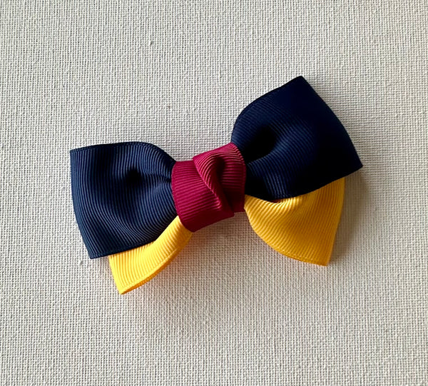 Navy, yellow gold and Maroon double bow hair clip