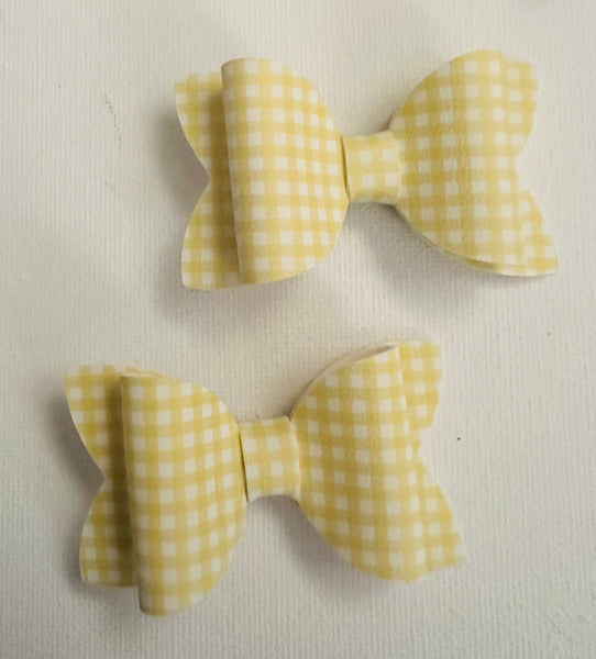 Pigtail Pair Gingham Check Yellow Faux Leather School Bow Hair Clip School Hair Accessories