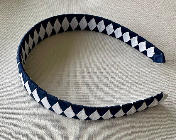 2.5cm wide woven headband navy and white