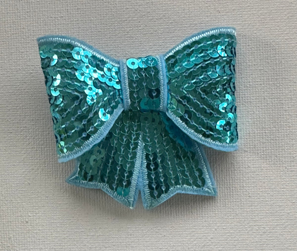 Turquoise Sequin 3 inch Bow Clip