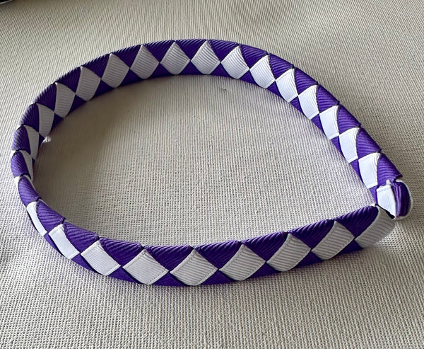 1.5cm wide woven headband delphinium purple and white