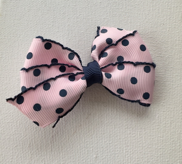 Pink and Navy Spot Hair Bow Clip