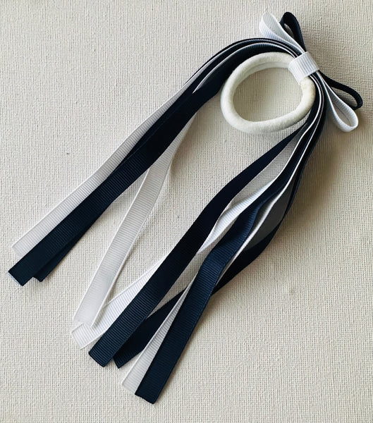 Double bow hair tie navy and white