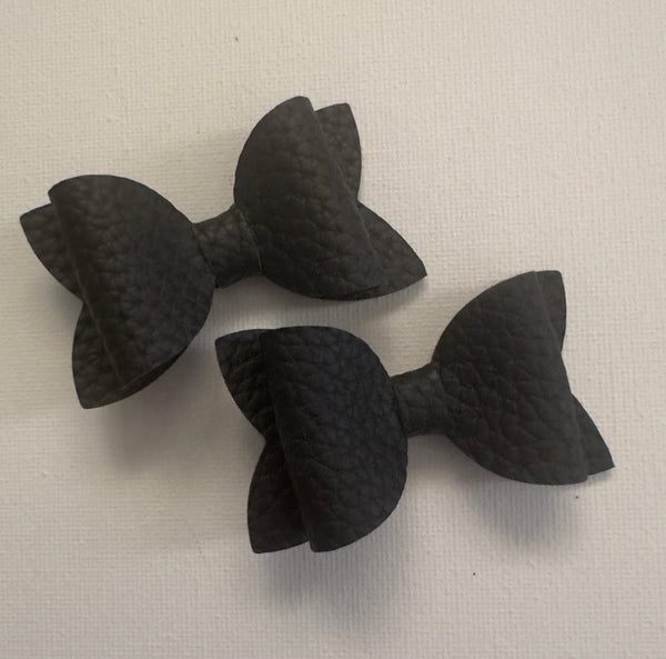 Pigtail Pair Black Faux Leather School Bow Hair Clip School Hair Accessories