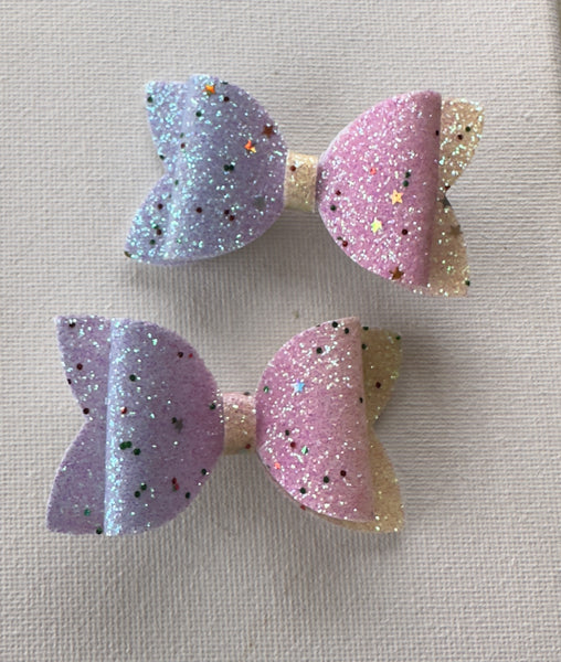 Pastel Rainbow Ombre Glitter Pigtail Bow Pair