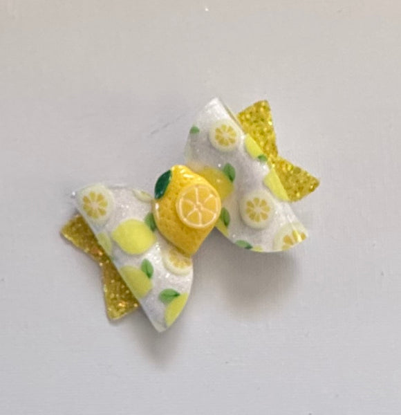 Lemon Glitter Bow Hair Clip