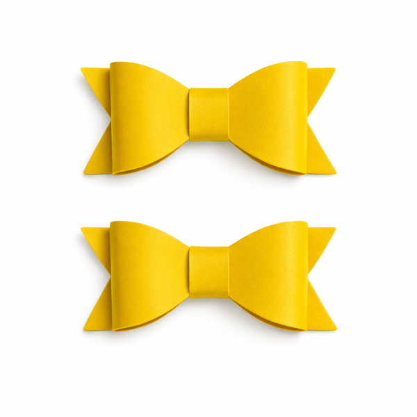 Pigtail Pair Yellow Faux Leather School Bow Hair Clip School Hair Accessories
