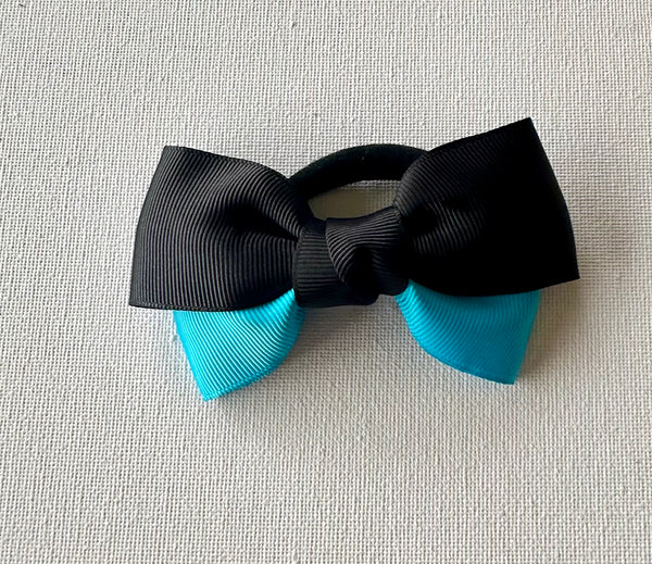 Turquoise and black double bow hair tie