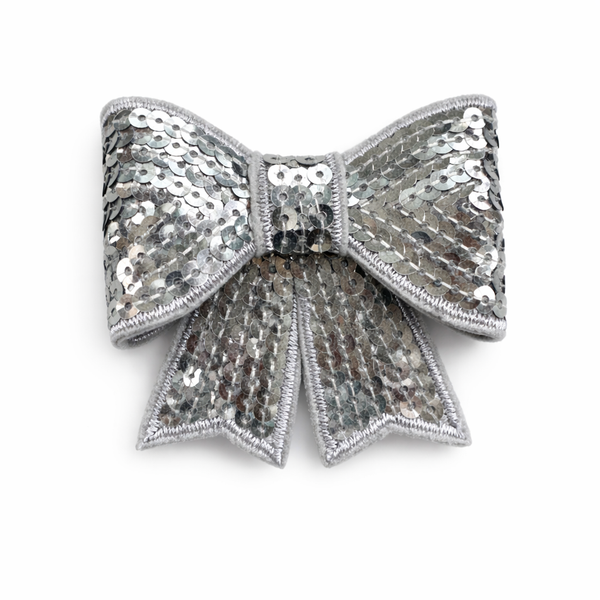 Dark Silver Sequin 3 inch Bow Clip