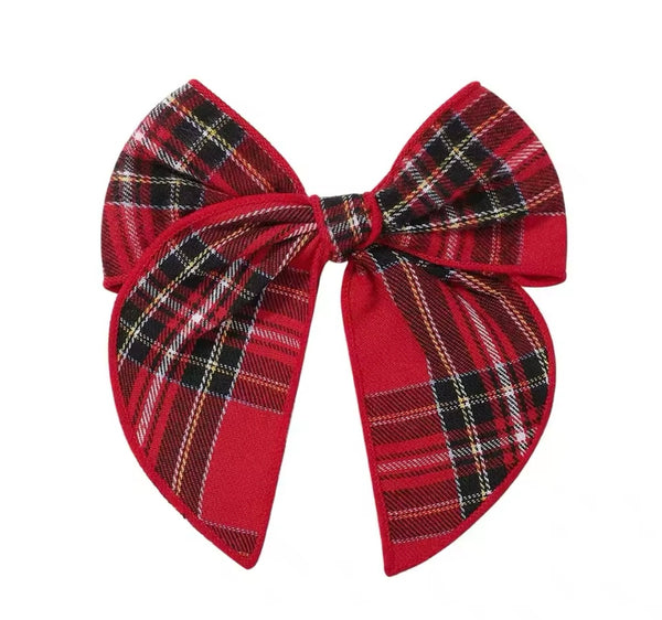 Red Tartan Fable Bow Christmas Hair Clip