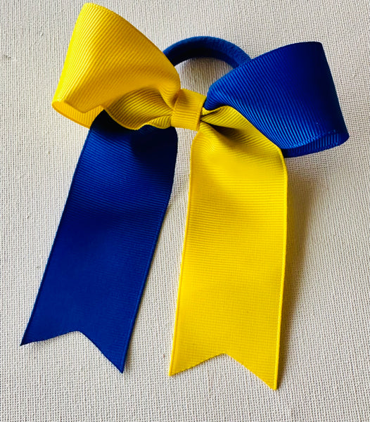 Daffodil yellow and electric blue cheer bow