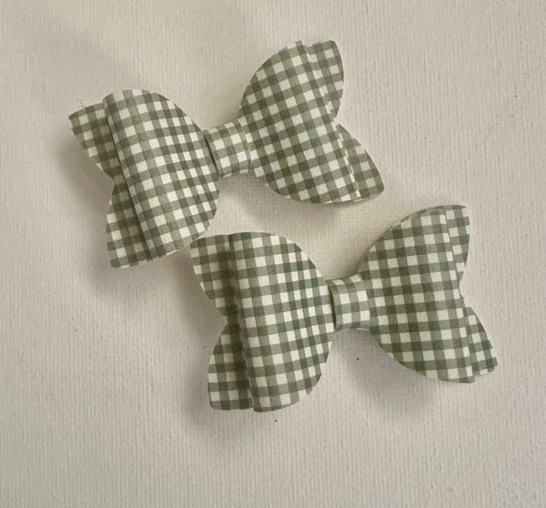 Pigtail Pair Gingham Check Green Faux Leather School Bow Hair Clip School Hair Accessories