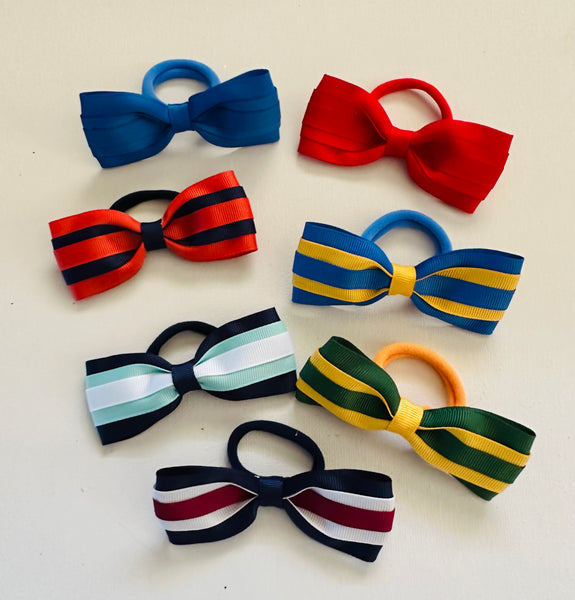 School Hair Accessories - custom made, choose colours needed- 3 layer Bow Clips or Hair Ties