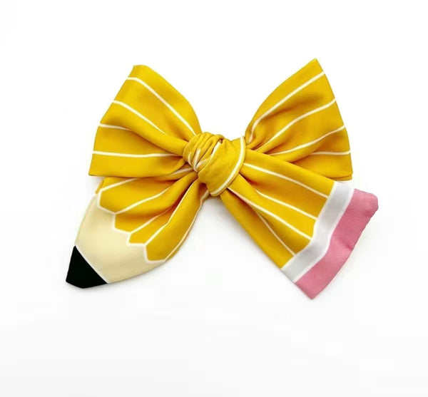 Back to School Cute Pencil Themed Fabric Bow Clip