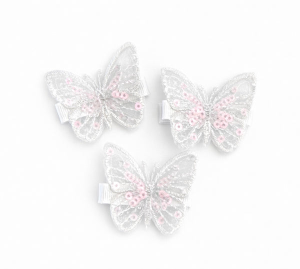 White Sequin Butterfly Hair Clip