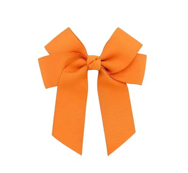 Tangerine Orange 3.5 inch Tail Bow Hair Clip School Hair Accessories