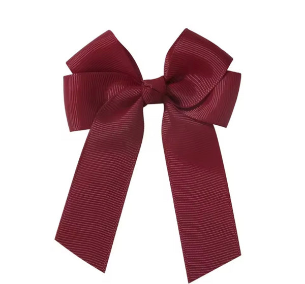 Scarlet Maroon 3.5 inch Tail Bow Hair Clip School Hair Accessories