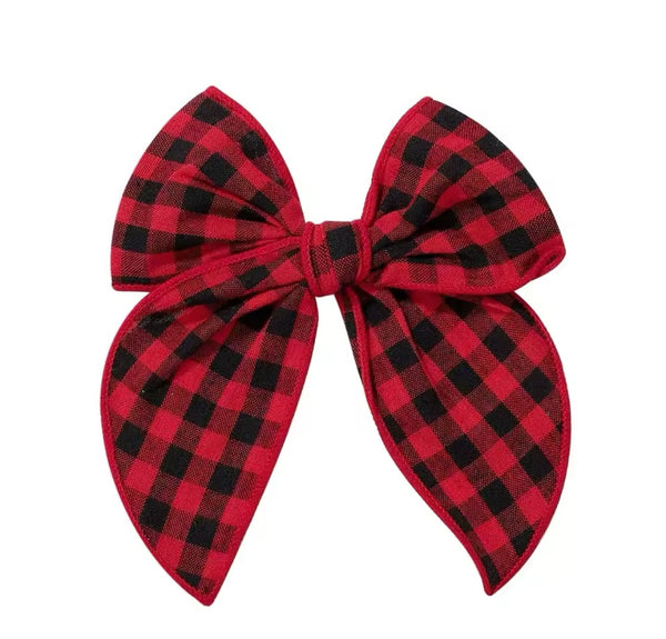 Red and Black Check Fable Bow Christmas Hair Clip