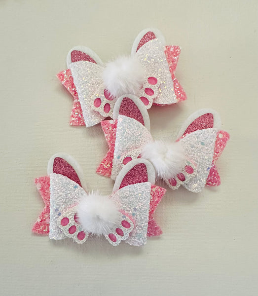 Pink and White Easter Bunny Hair Clip