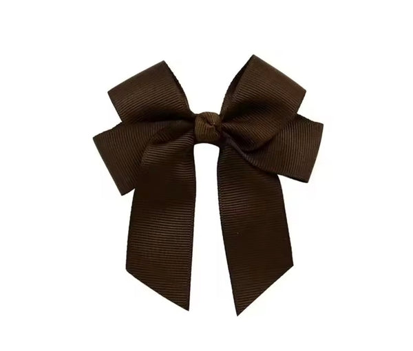 Brown 3.5 inch Tail Bow Hair Clip School Hair Accessories