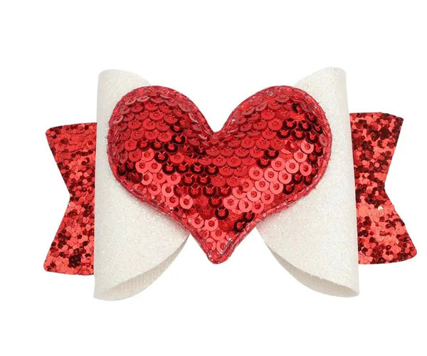 Valentine’s Day red and white Glitter Bow Hair Clip
