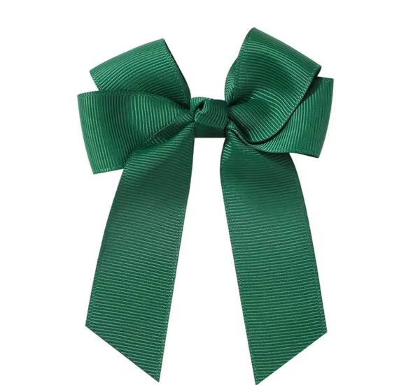 Hunter Green 3.5 inch Tail Bow Hair Clip School Hair Accessories