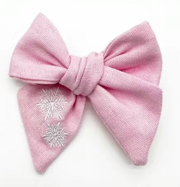 Pink Snowflake Fabric Bow Christmas Hair Clip
