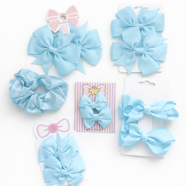 School Hair Accessories Light Blue Pack Bows, Clips, Hair Ties, Scrunchie